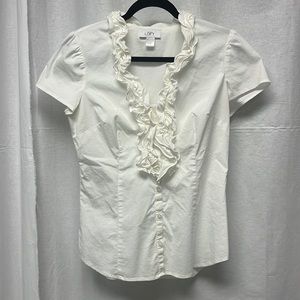 Ann Taylor Loft White, size 10  blouse, low cut with frills